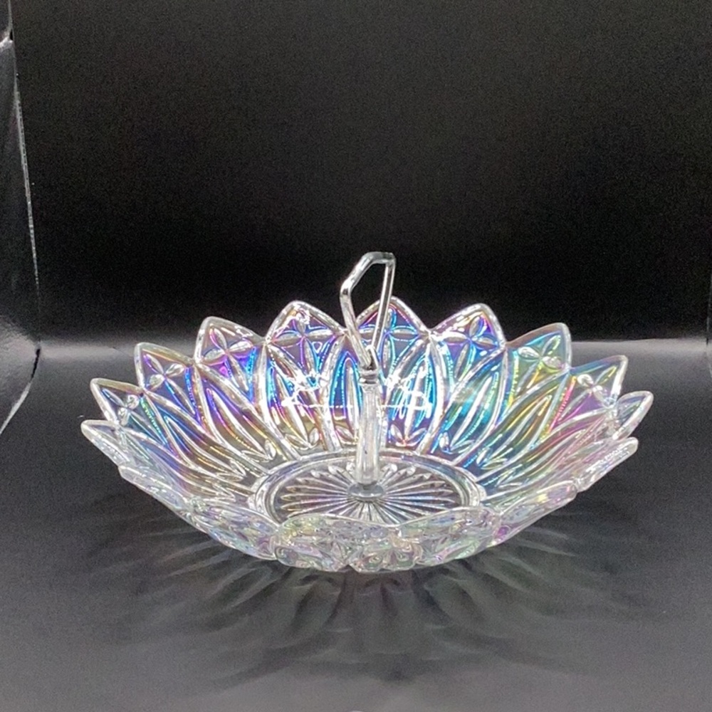 Silver Glass Art Bowl with Scalloped Design